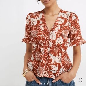 Madewell Silk Journal Keyhole-Sleeve Top in Sunflower Season Size 6